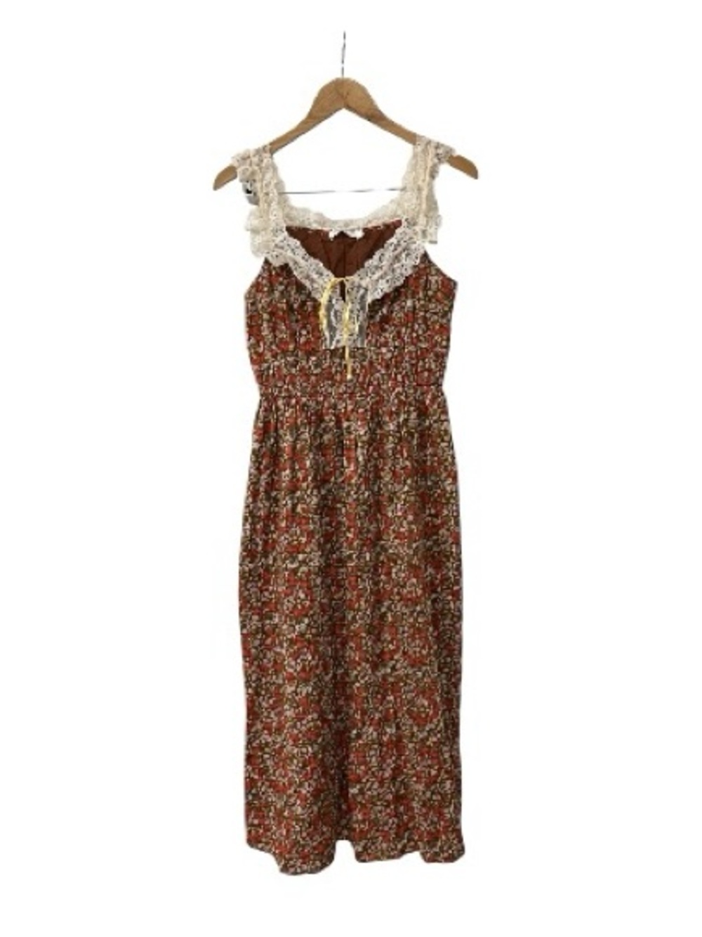 Christy Dawn Rust Floral Maxi Dress with Cream Lace Trim